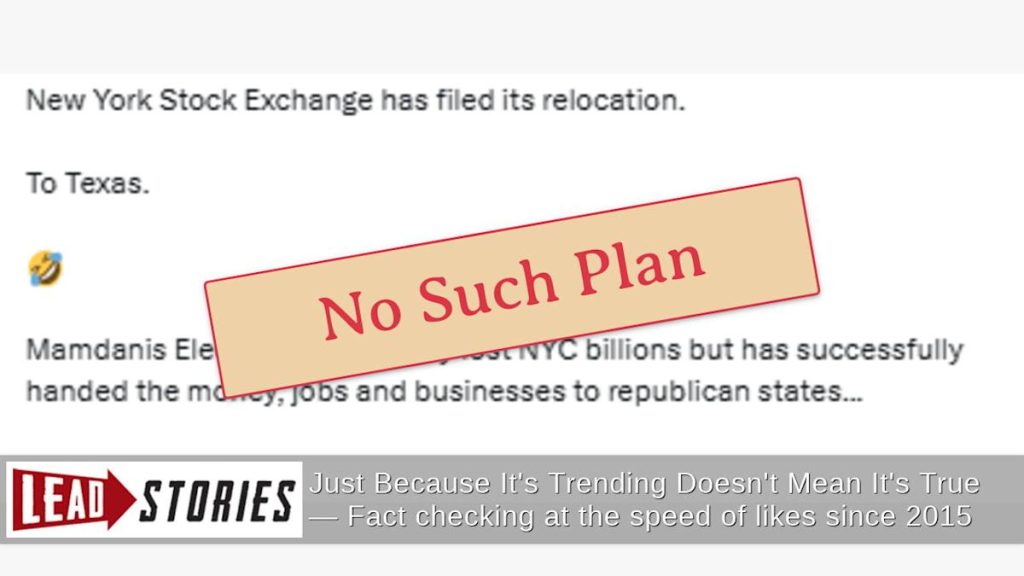 NYSE Not Relocating Headquarters to Texas; Dallas Electronic Branch Pre-Dates Election