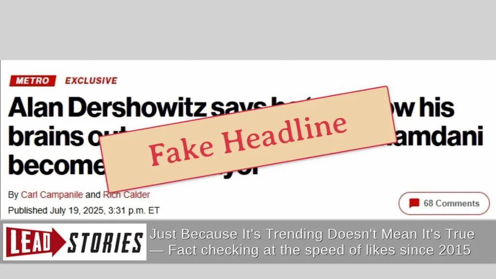 Dershowitz Denies Threat to Harm Himself if Mamdani Elected NYC Mayor