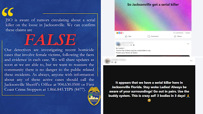 Jacksonville Police Dismiss Social Media Claims About Serial Killer as False