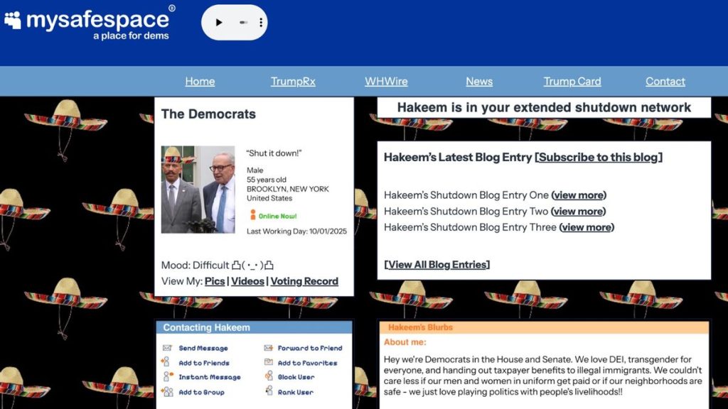 White House Launches Parody MySpace Page to Mock Democrats on Shutdown Stance