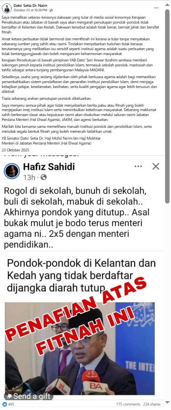 Malaysian Minister Refutes Claims of Religious School Closures in Two States