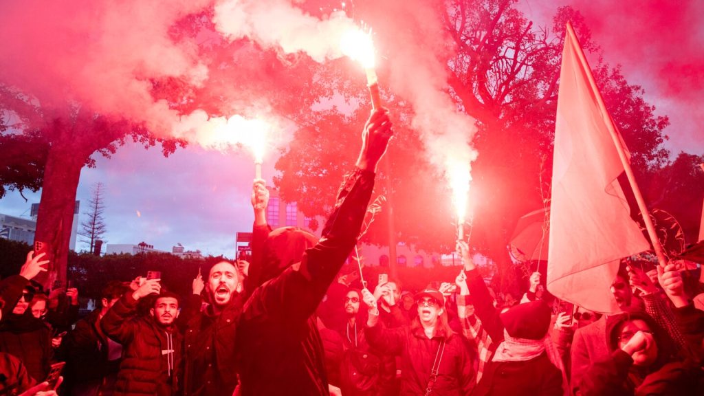 Hundreds protest in Tunisia over president’s escalating crackdown on freedoms