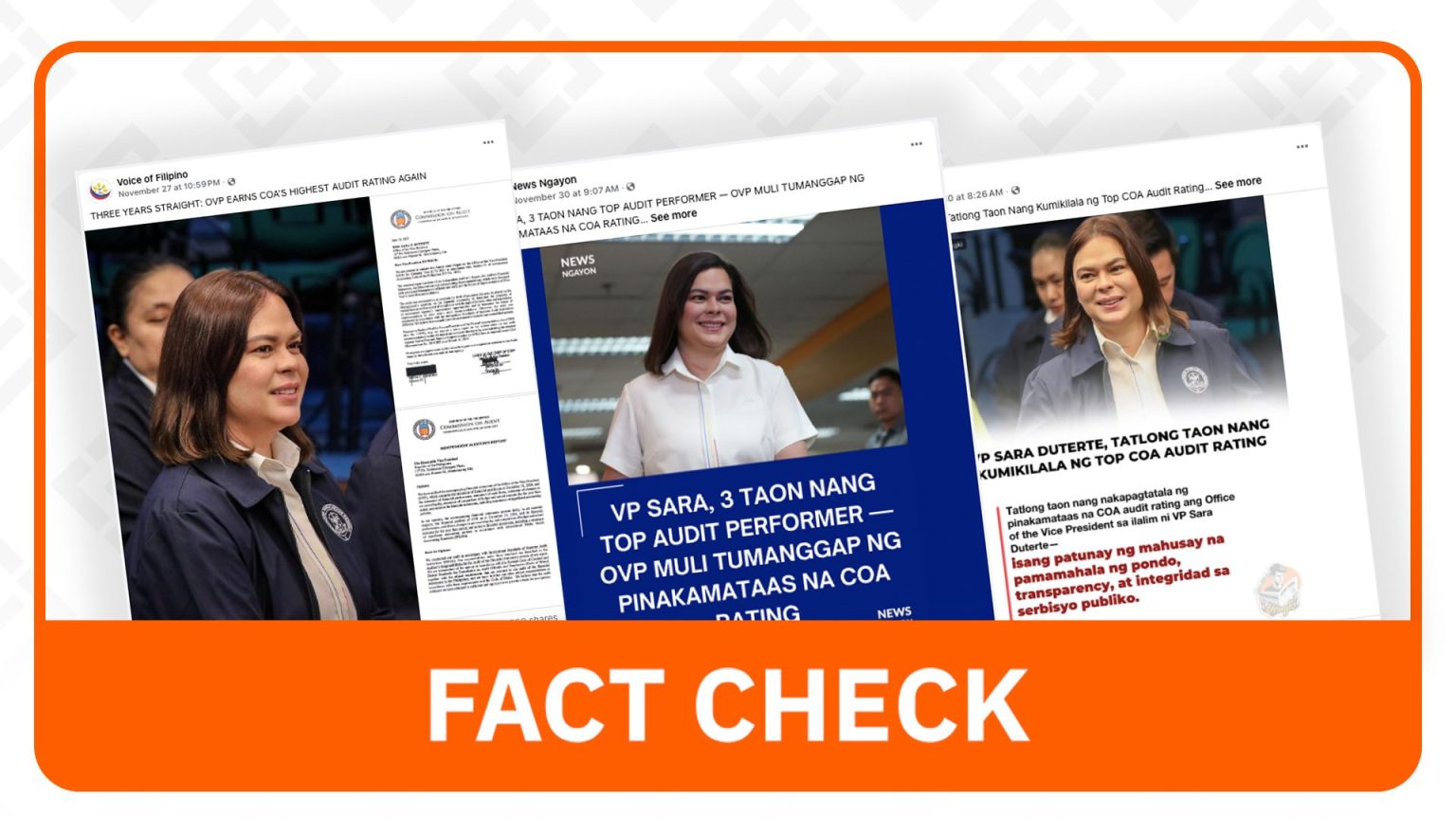 VP Sara Duterte’s Office Misleadingly Claims ‘Highest COA Rating’