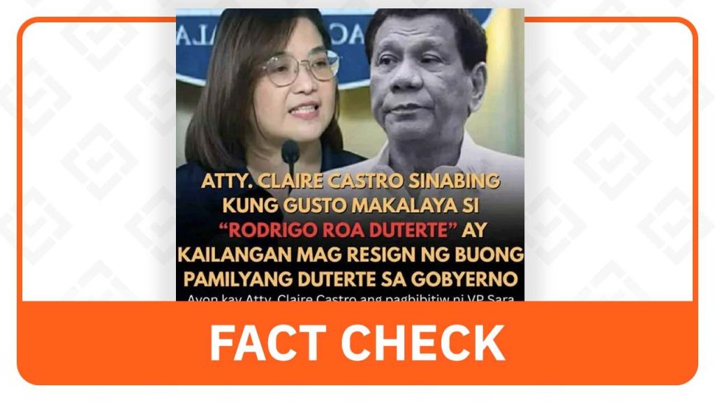 Duterte Clan Not Asked to Leave Government to Reverse ICC Ruling, Castro Clarifies