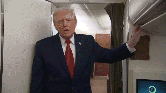 Trump Interrupted by Swinging Bathroom Door During Air Force One Press Gaggle