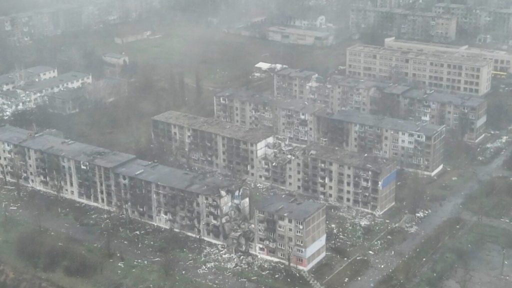 Exclusive drone footage shows devastated Ukrainian town almost encircled by Russian forces