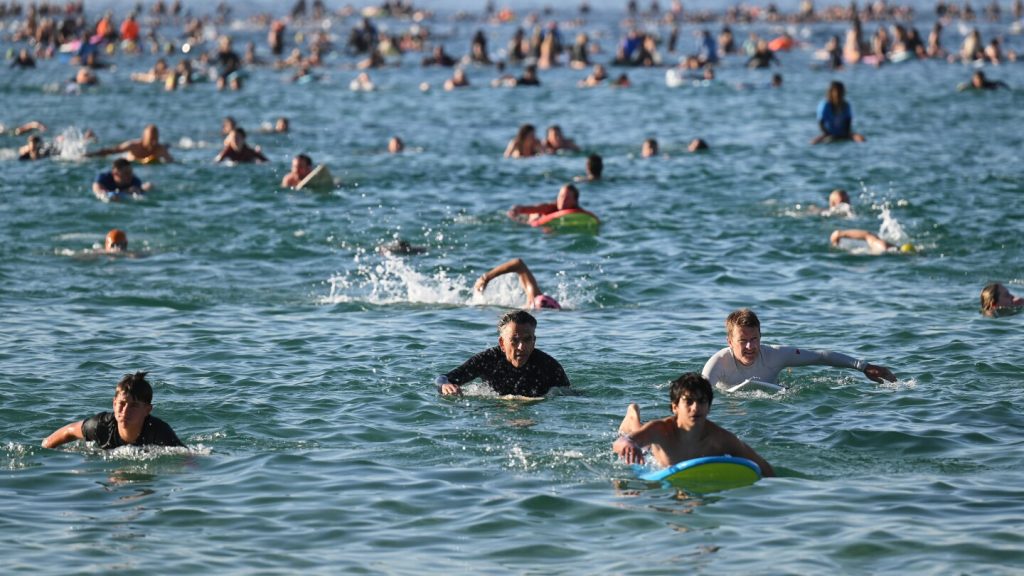 A sunrise crowd gathers at Bondi Beach in solace and defiance after a massacre