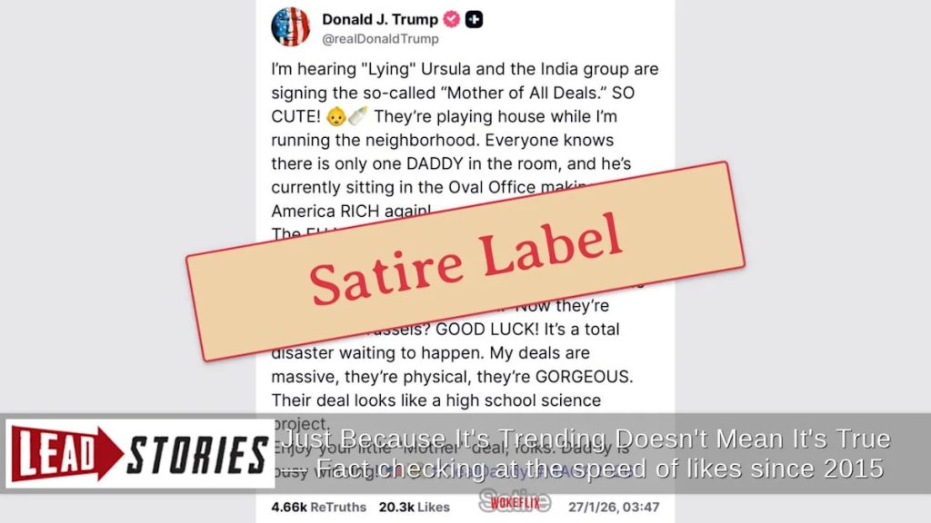 Trump Did Not Call India-EU Trade Pact a ‘High School Science Project’ on Truth Social