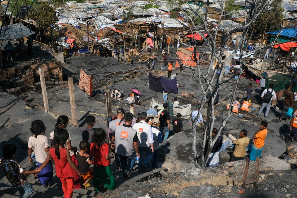 Fire at Cox’s Bazar refugee camp in Bangladesh destroyed homes and displaced thousands of Rohingya
