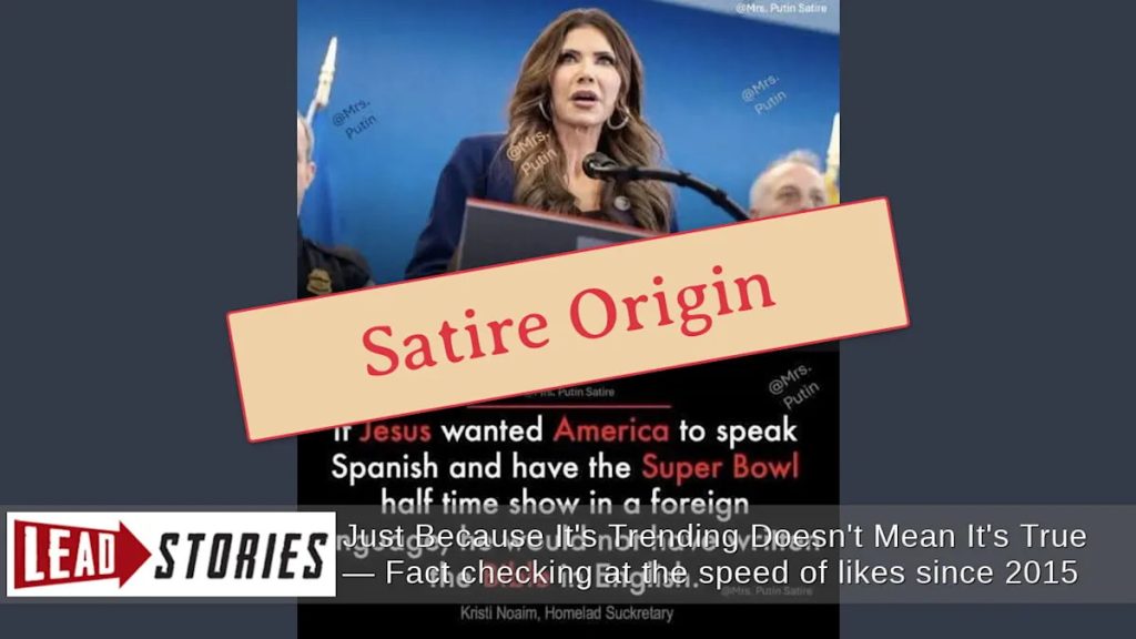 Satirical Source Behind Fabricated Kristi Noem Quote on Super Bowl Halftime Show and Bible Authorship