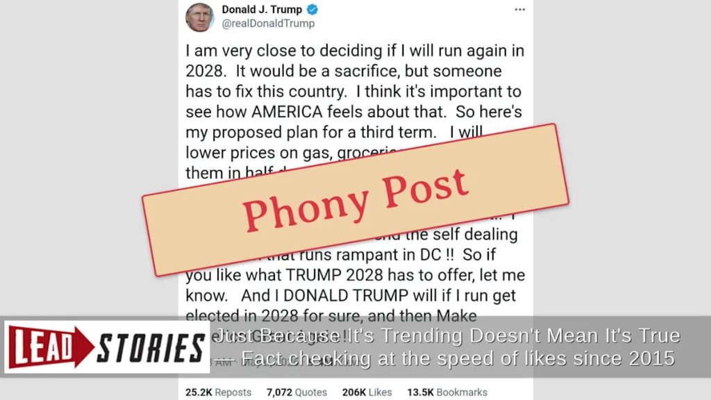 Fact Check: False Trump Post Claims He’s Considering 2028 Presidential Run