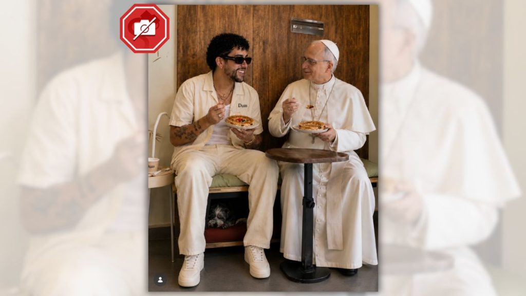 Fact Check: Fake Image of Bad Bunny Eating Lunch with Pope Leo XIV Is Digitally Altered